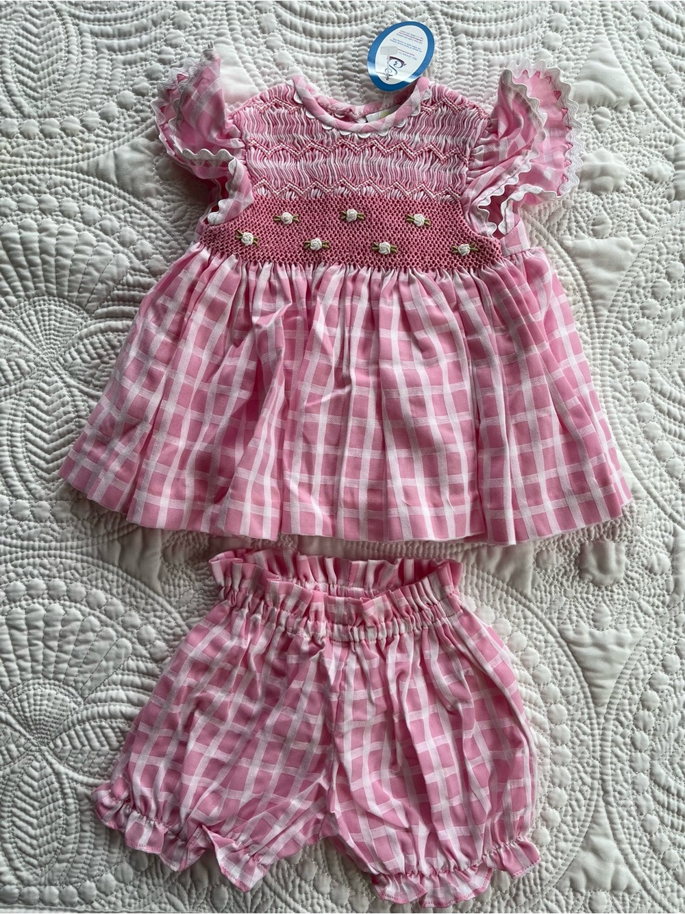 Pink Gingham Smocked Top and Bloomer Set